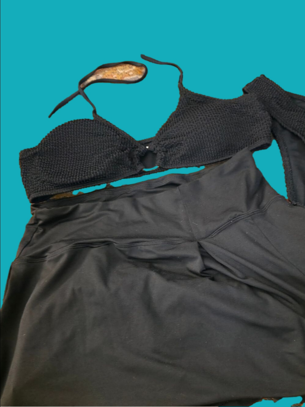 4/$25 Deal! Black Textured Bikini Top and Black Swim Bottoms And Skirt - Picture 1 of 11